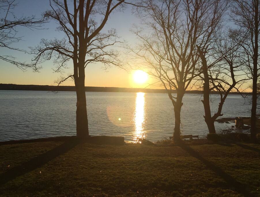 Sunset view directly on lake