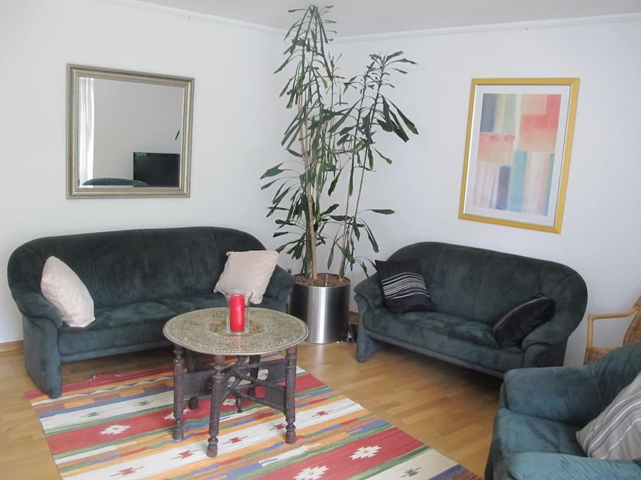 Wohnzimmer mit Philipps-TV, Video-Recorder, Musikanlage mit CDs und DVDs