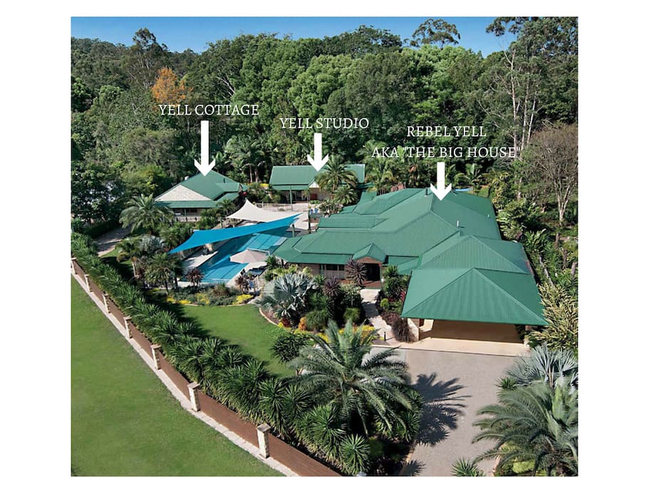 This shows the layout of the property and the garden - your cottage is at the back on the left and the pool is only a few steps from your front door. You have your own gate that lets you into the pool. The big house can also be booked out. Yell Studio, (it's a sound proof self production recording & video studio) is able to be rented at an additional fee too - you can truly live the rock star lifestyle here!