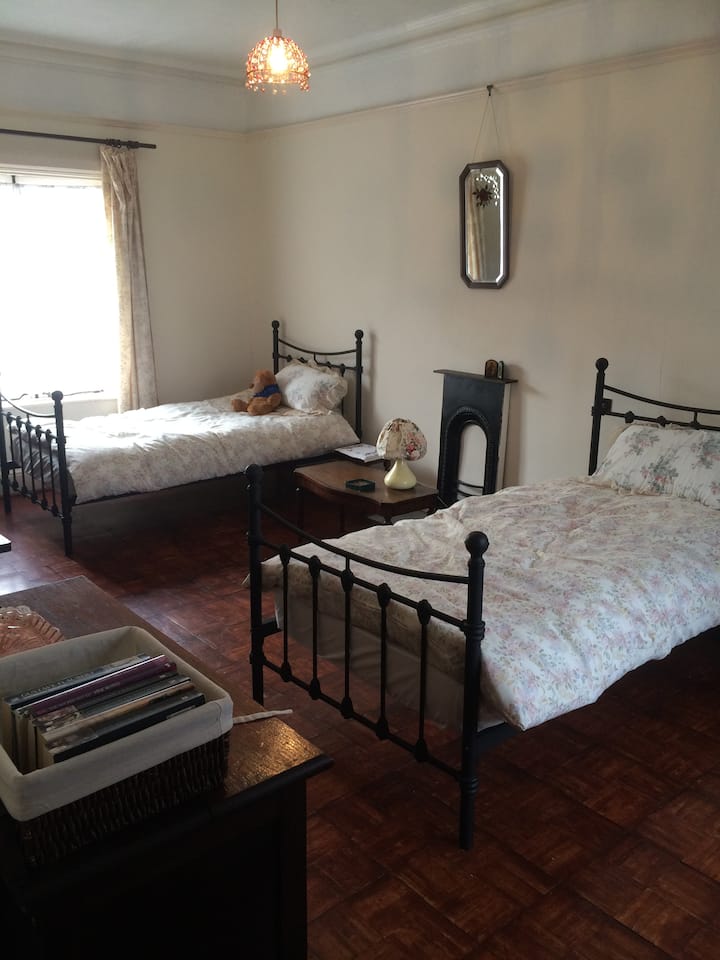 宽敞的卧室，有2张单人床