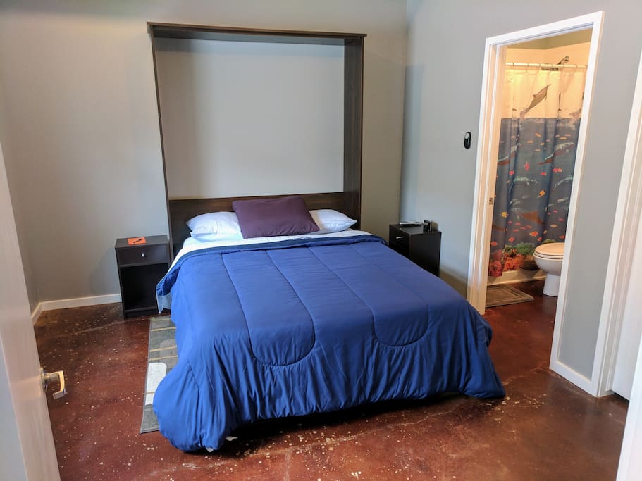 The Master bedroom is actually a Queen Murphy bed with memory foam mattress!