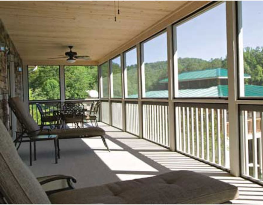 Porch overlooks lake