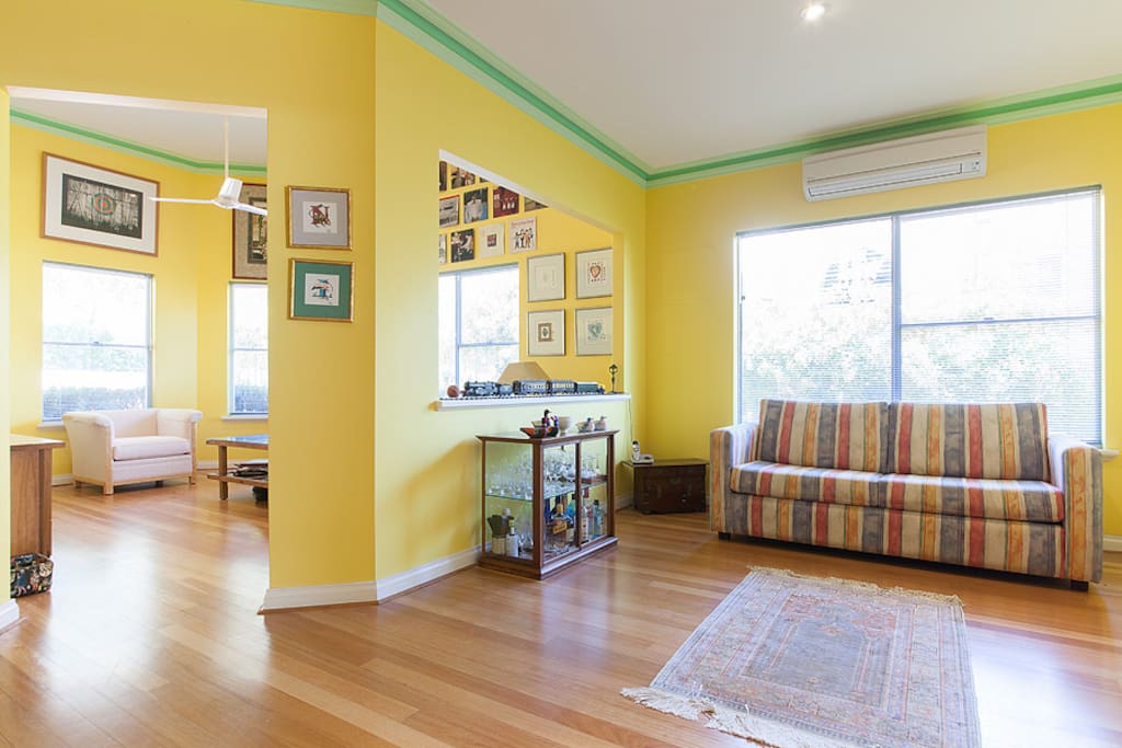 A view of both open-plan sitting rooms.