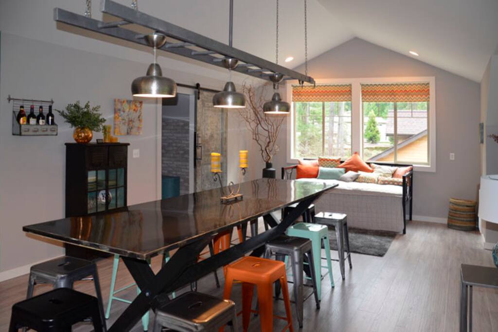 10' steel table for projects, gathering, eating.