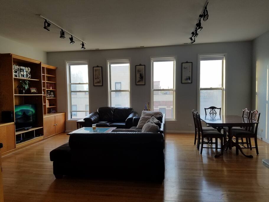 Lots of natural sunlight. Windows have roller shades to block light or for privacy in evenings.