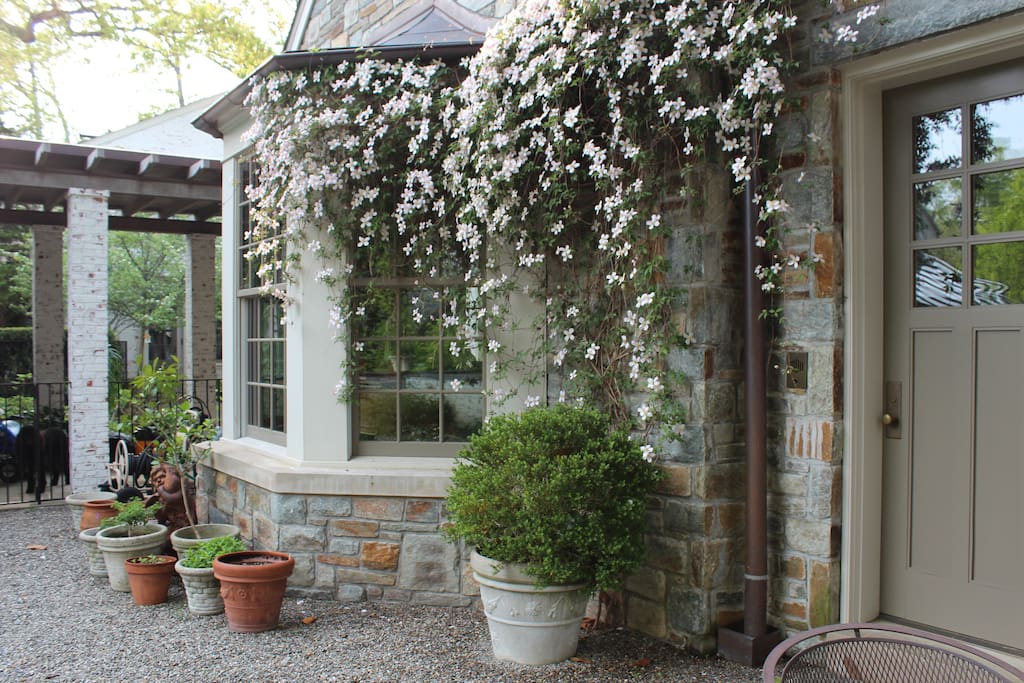 Front door opens onto herb garden