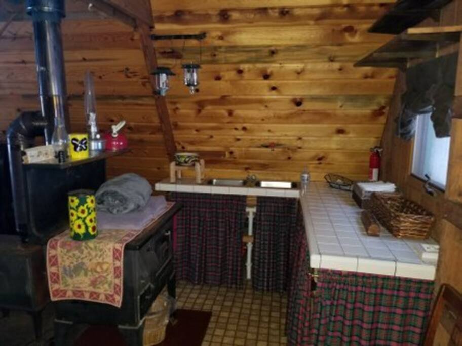 Kitchenette with wood burning stove