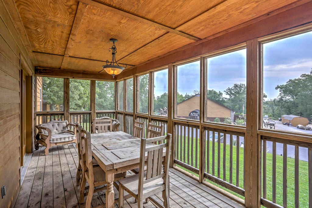 You can enjoy meals with your travel companions on the screened-in porch.