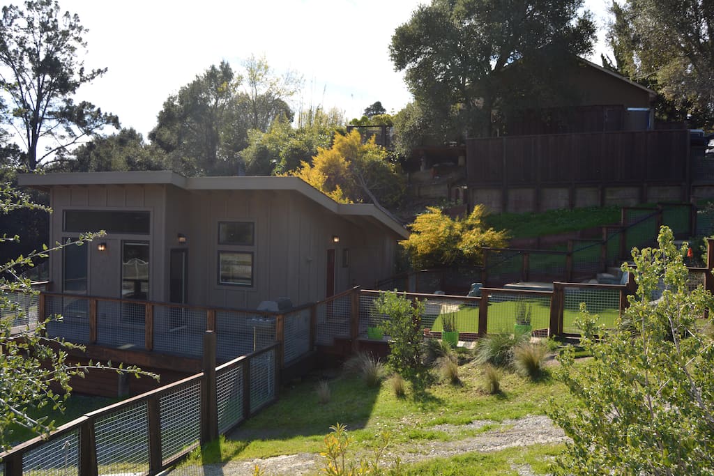 Side view of guest house with BBQ