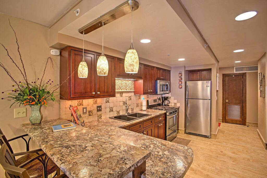 Prepare a home-cooked meal in the well-equipped kitchen.