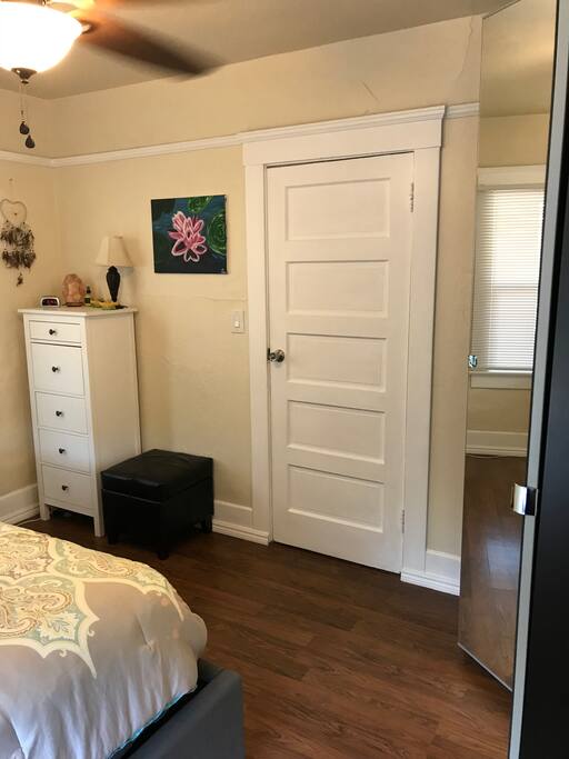 Bedroom opens to living room