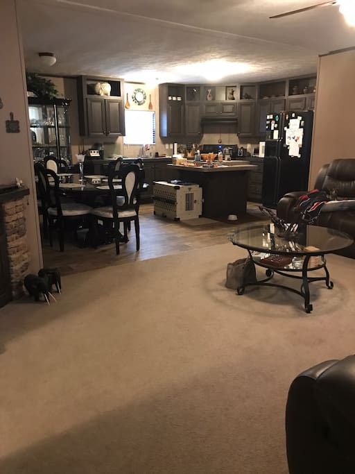 Open concept living room, kitchen and dining room