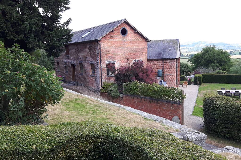 Looking east towards the barns from the main house.