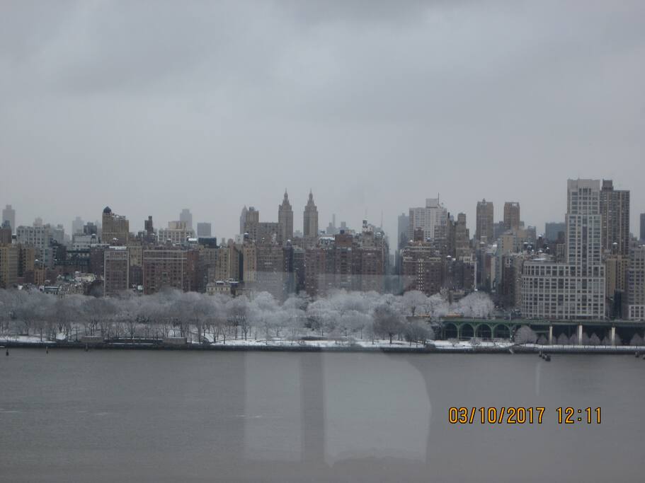 Snow across the river from apartment window Feb 2017
