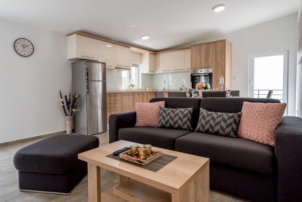 kitchen and living room