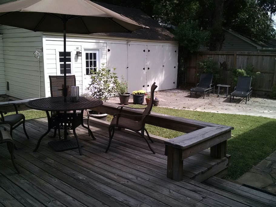 Nice backyard deck with a propane grill