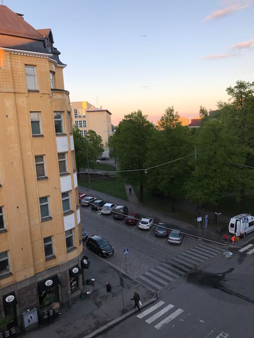 View from our living room window to the Karhupuisto-park