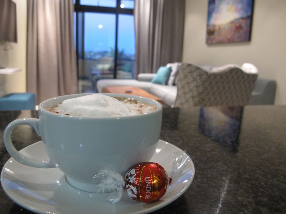 We have a coffee pod machine as well as a selection of tea pods etc for you to indulge in :) a coffee on the balcony is recommended