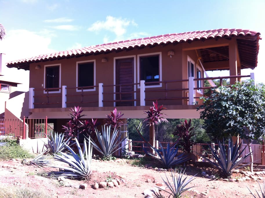 Casa Calandria is 2 levels; with the bedrooms upstairs and a common area / cooking downstairs