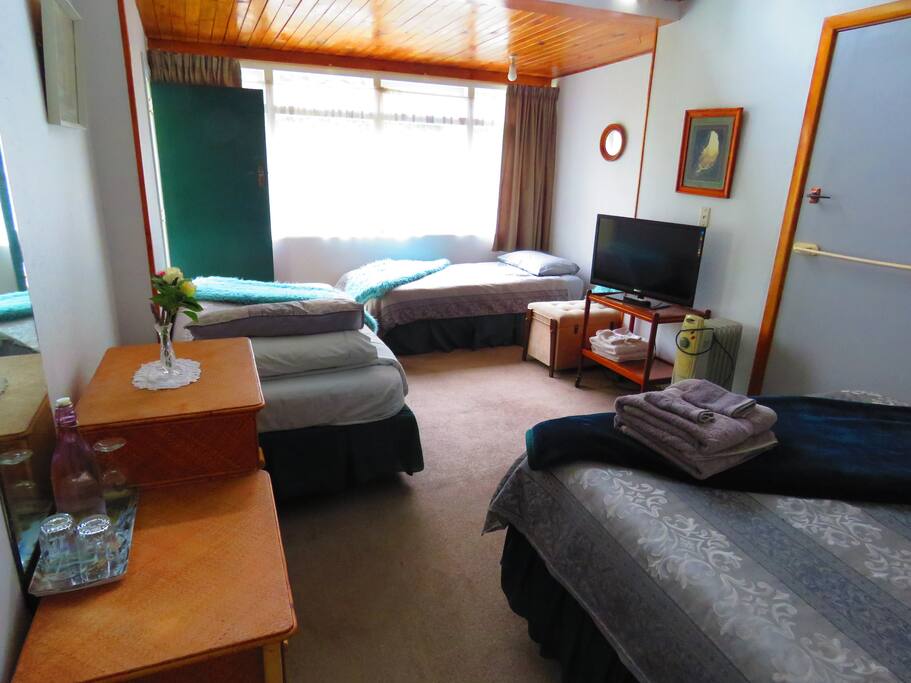 Family room with garden and animal outlook.