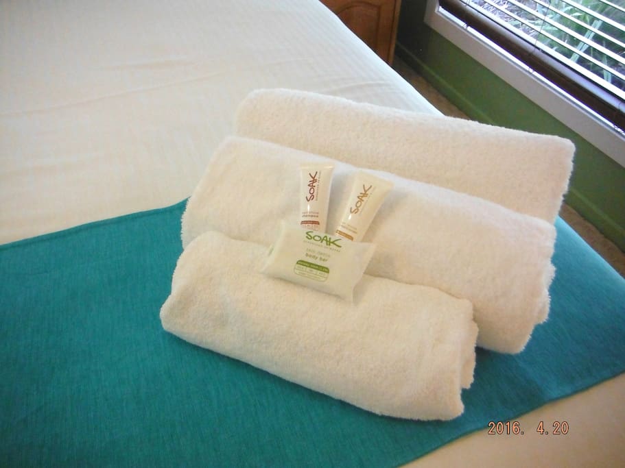 We provide starter toiletry packs of shampoo, conditioner and soap.