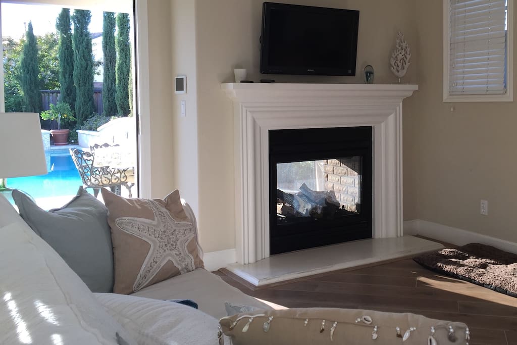 Cozy fireplace and outdoor vista