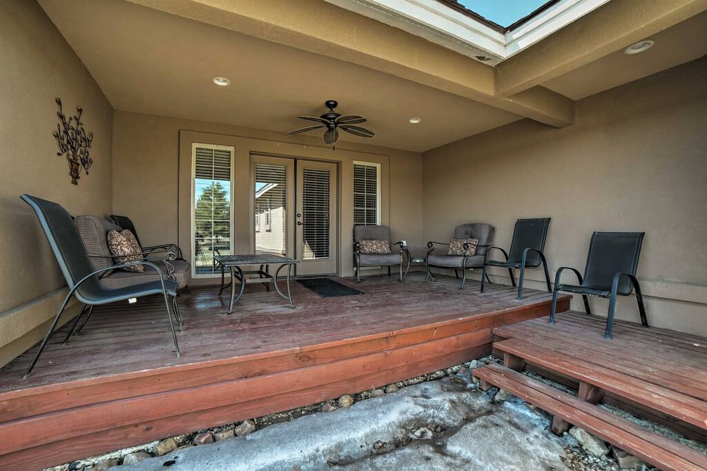 Admire the alpine scenery from the furnished back patio.