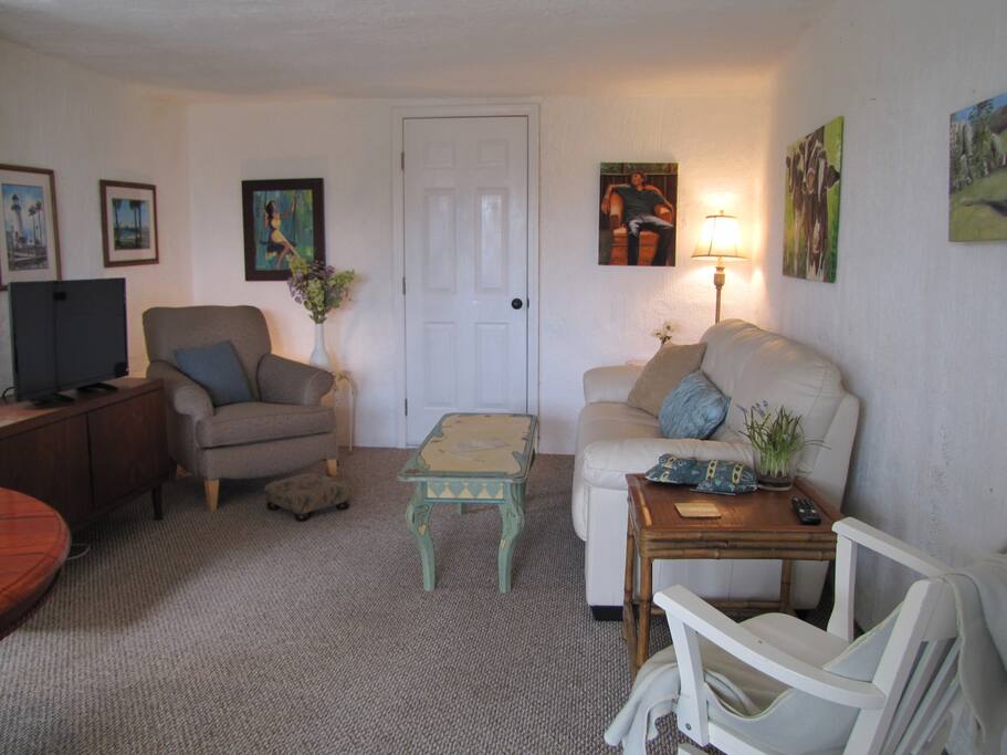 There's a bit of an ocean view from every room in this one bedroom apartment, formerly a walk-out basement in my 1920s house. I live upstairs.
