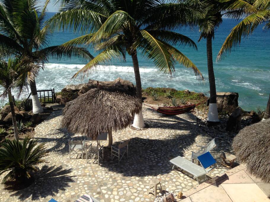 view of lower patio from the top level