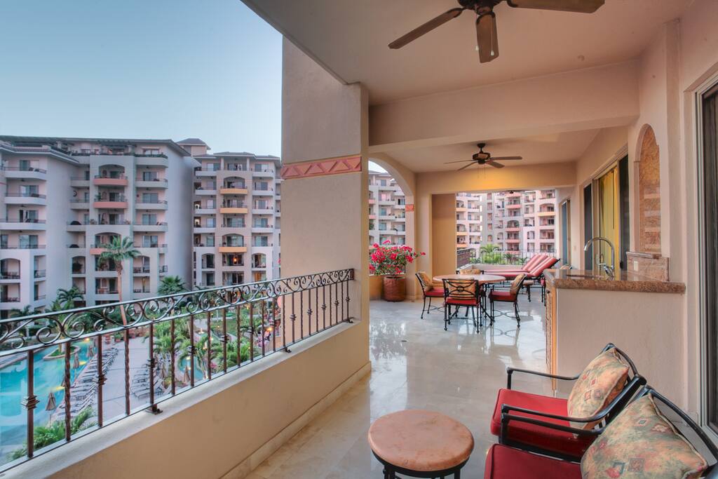 Both bedrooms and living room open onto spacious terrace