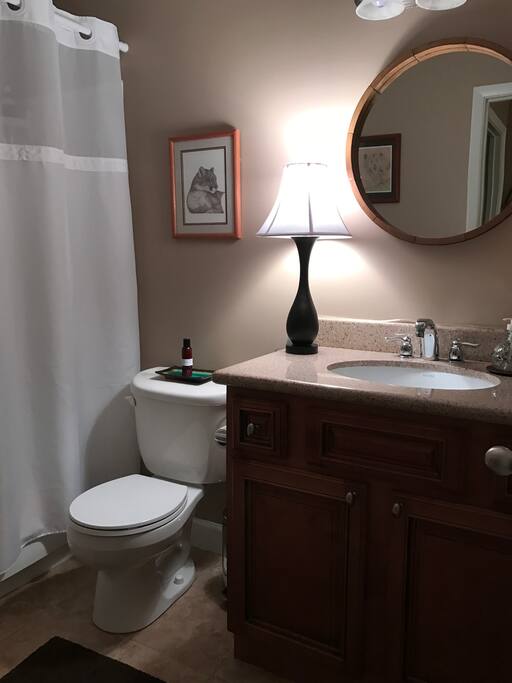 Bright clean bathroom with all the best of the basics provided