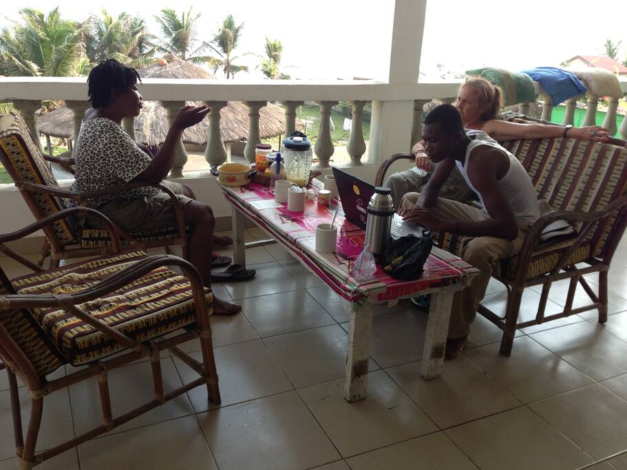 The common Veranda on the 1. floor, where you can enjoy your meals.