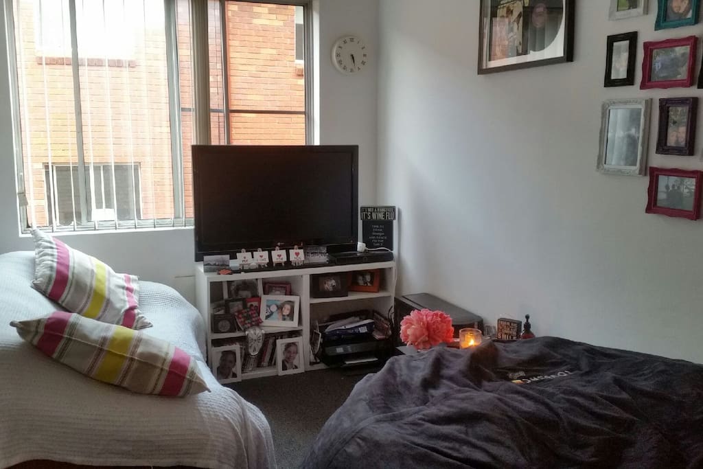 Living Area. Balcony positioned behind