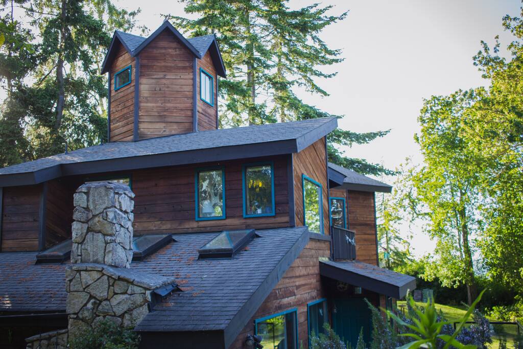 A whimsical tower offers views of the Olympics and the Salish Sea.