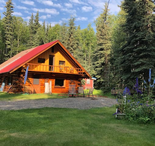Charming cabin in the woods.