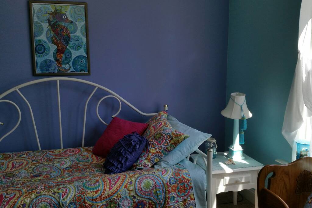 Newly painted and decorated in fresh , beachy, periwinkle and aqua with bright , cheery hues to make your stay restful and fun.