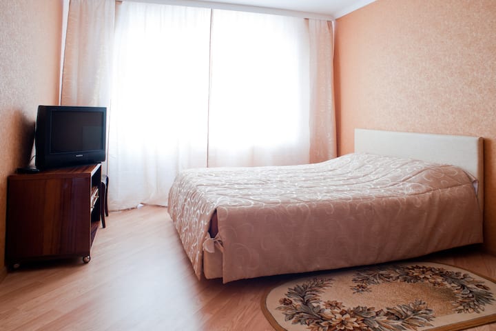 Cozy apartment with a large bed, near the metro
