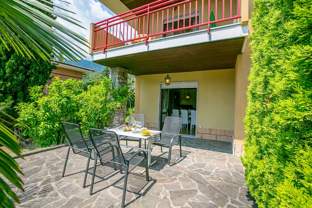 The terrace with wonderful view over the valley and mountains