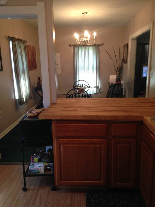 Fantastic open concept with butcher block counter