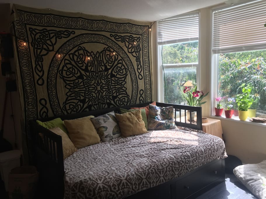 Cozy Queen size bed.