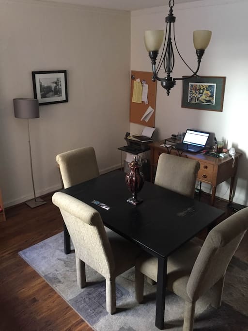 Large dining room with comfortable workspace