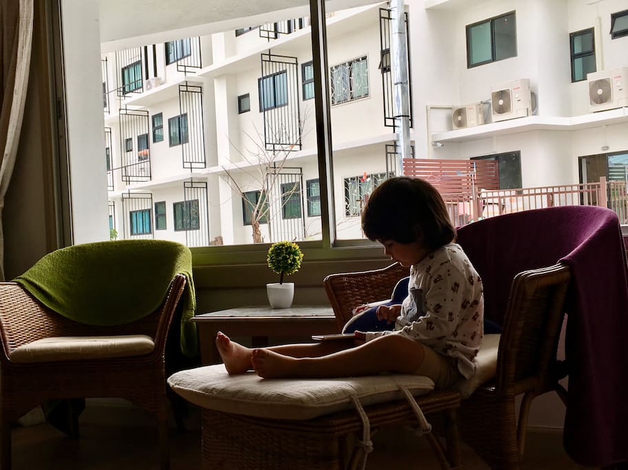 relax with wood armchair nearby big window