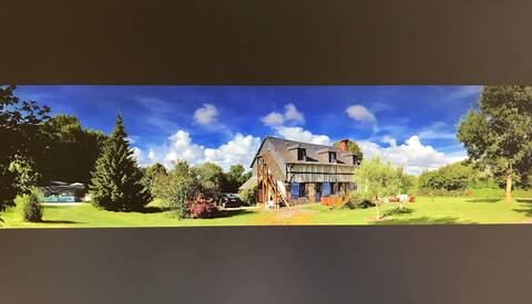 The cabin house and its pool