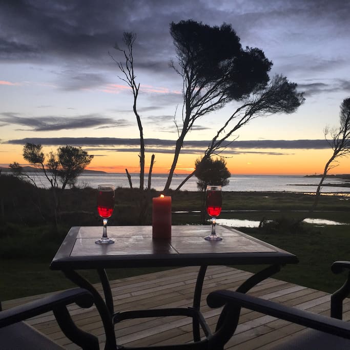 Evening view from the deck of Ocean View Apartment.