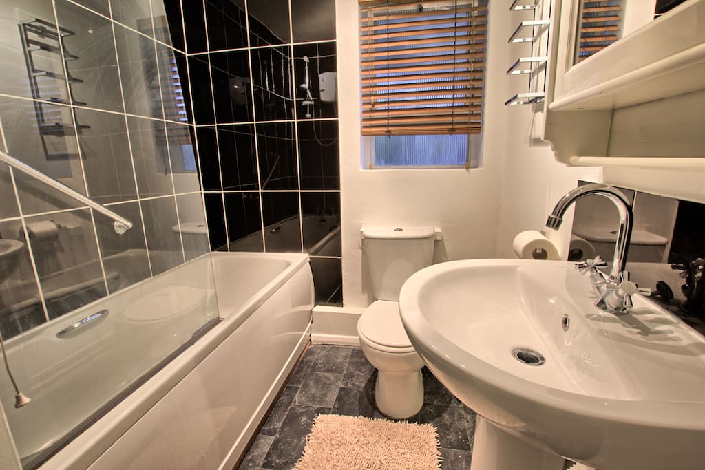 Modern bathroom with shower over bath