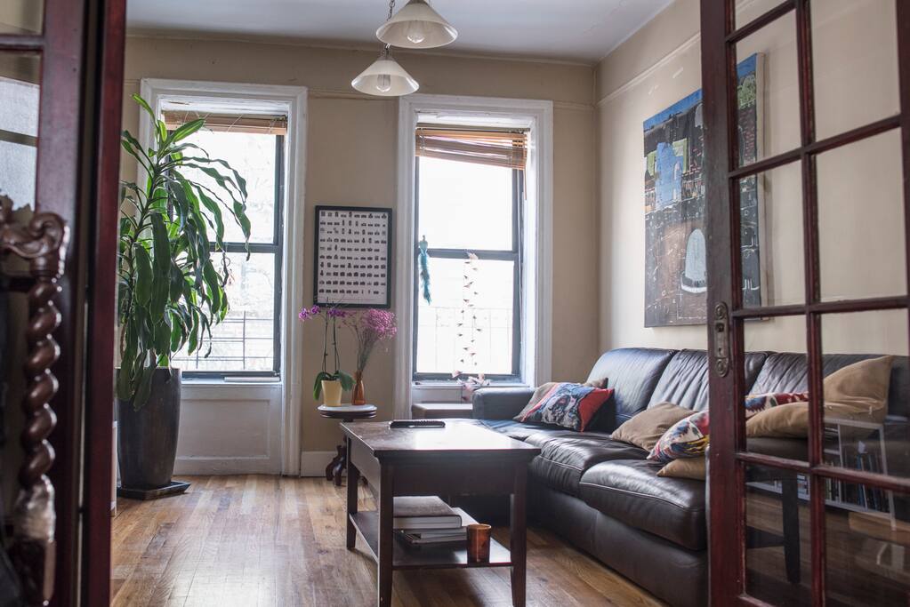 Living room with full size sofa-bed