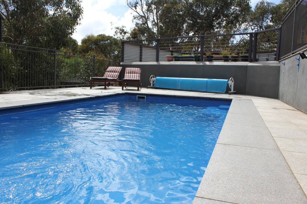 View up to deck from the pool