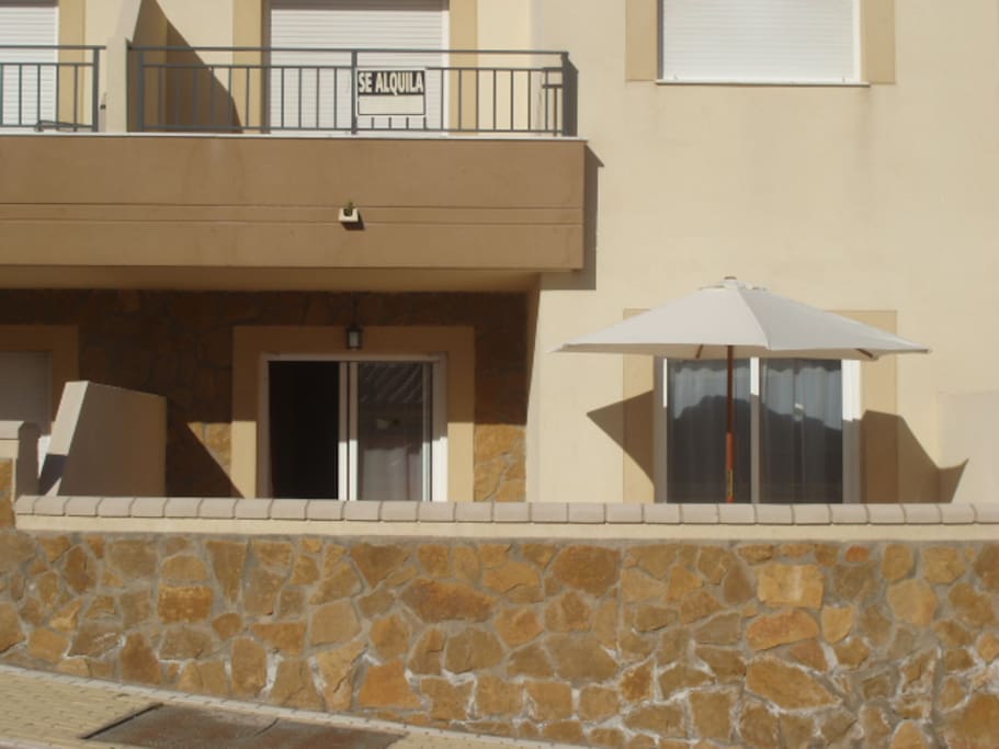 Our ground floor apartment from the road.