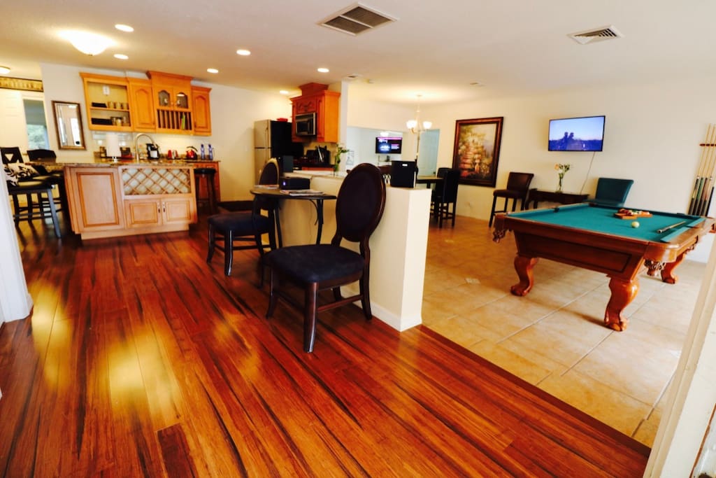 Pool table, fully stocked kitchen, & much, much more for you to use