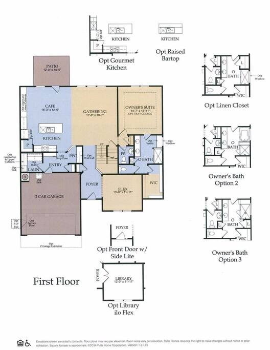 Flex room has double "library" doors and can be bedroom with double futon. Master bath has garden tub and shower (option 2). Sunroom (located where patio is on floorplan) has couch as well. Deck and patio off back of house. Grill and firepit in back yard.